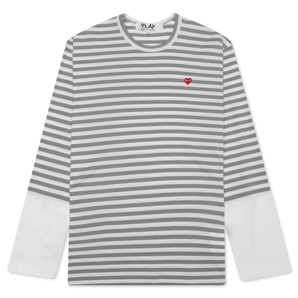 WOMEN'S STRIPED WHITE SLEEVE L/S T-SHIRT - GREY - 1