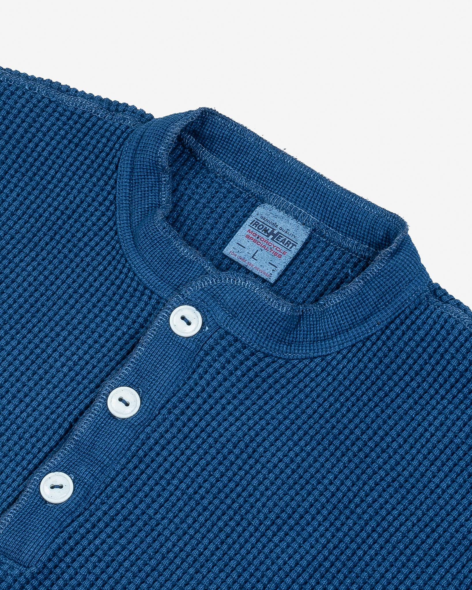 IHTL-1213-IND Waffle Knit Long Sleeved Thermal Henley - Indigo Dyed - 6