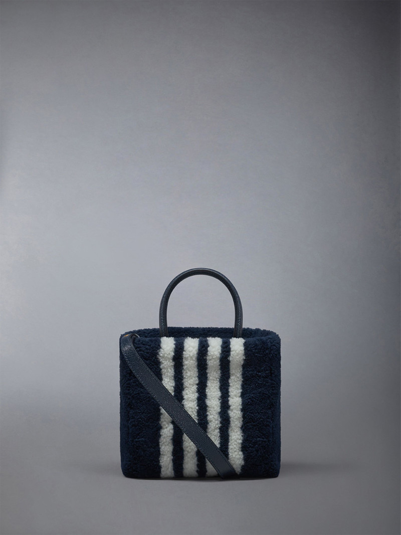 Small Book Tote W/ Intarsia 4bar in Curly Merino Shearling 1