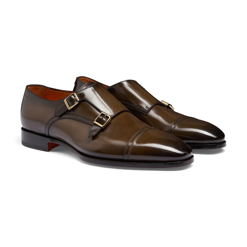 Men's dark brown leather double-buckle shoe 3
