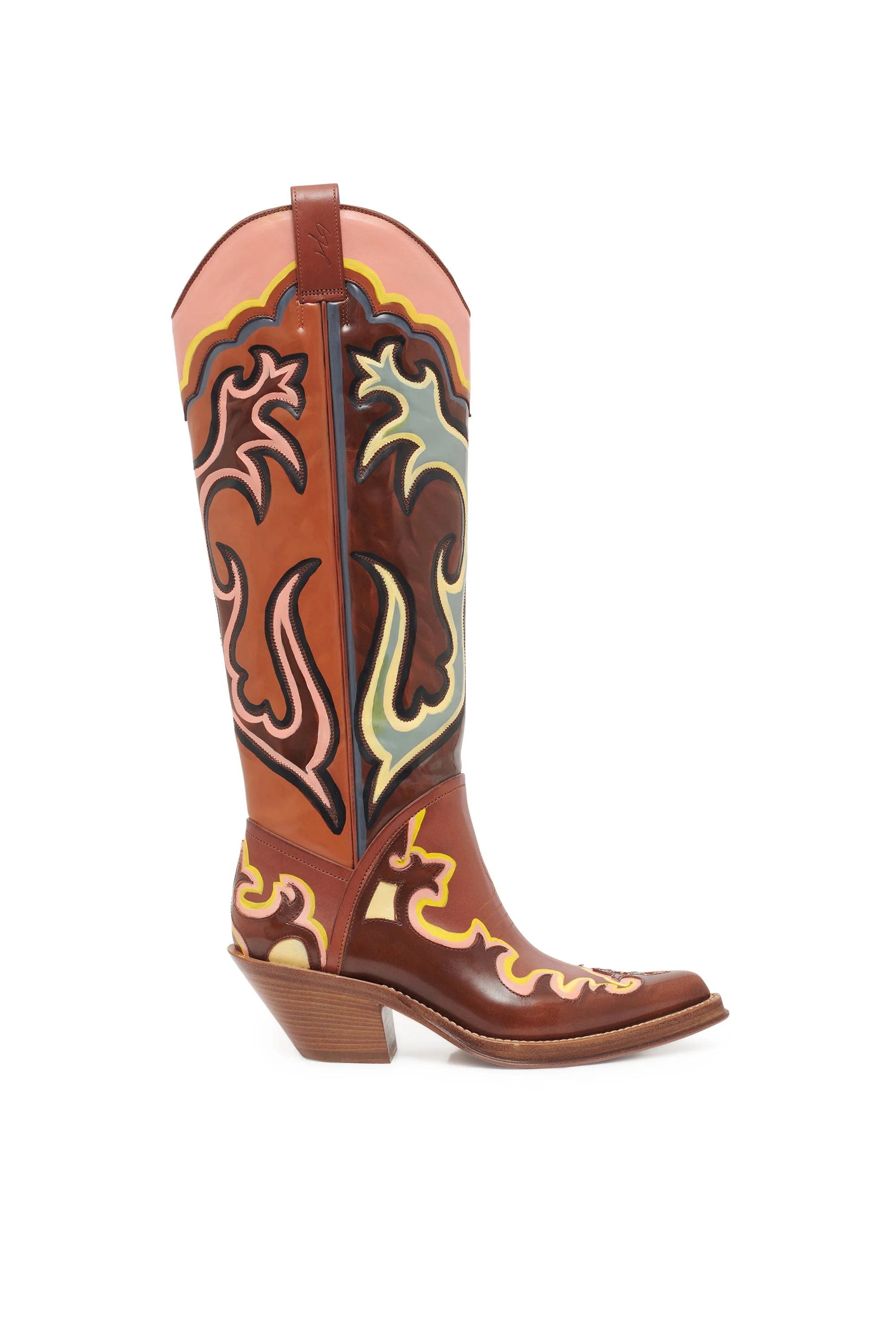 Hand Painted Capitana Cowboy Boot in Peach Multi Leather - 1