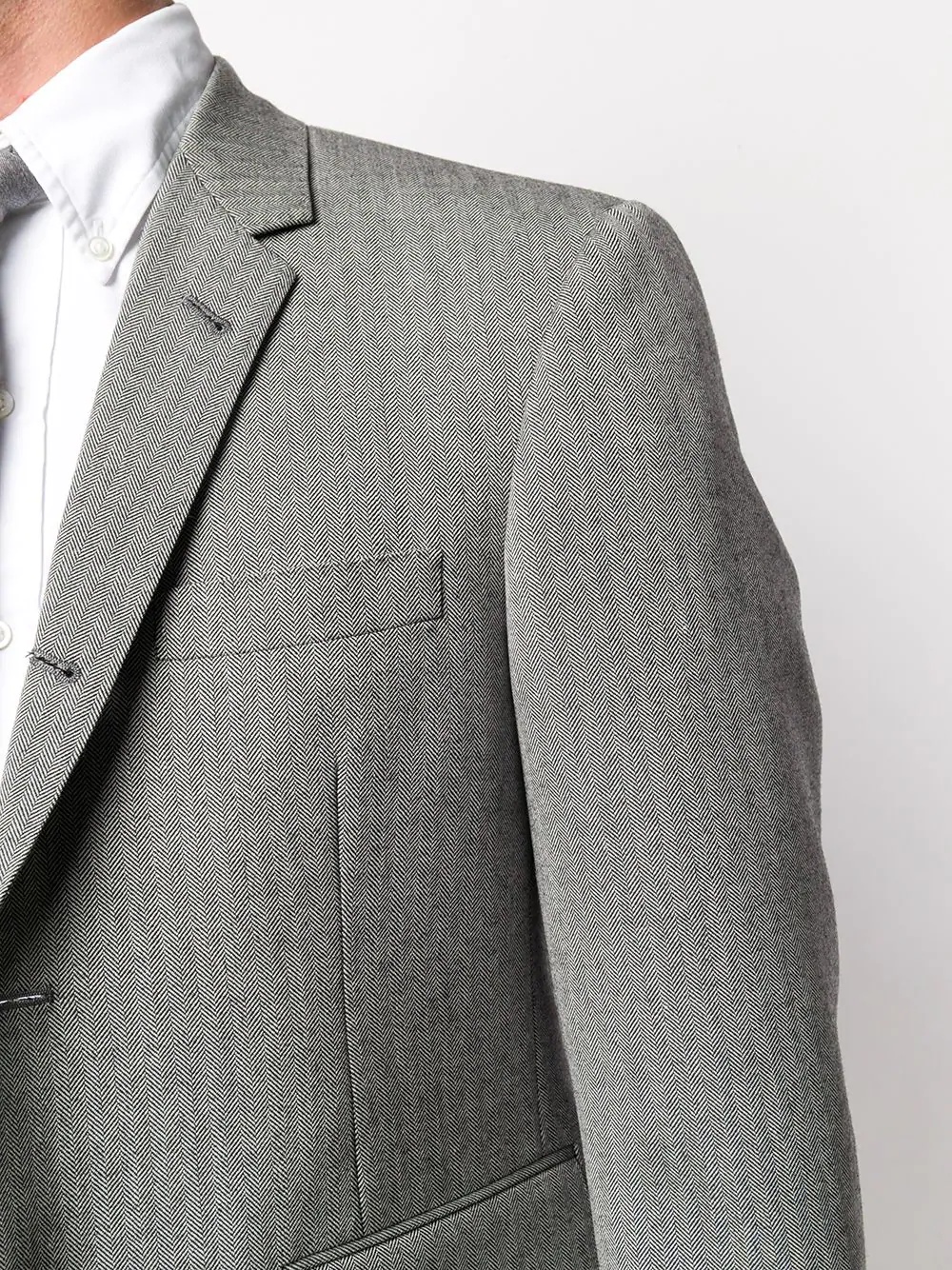 herringbone pattern single-breasted jacket - 5