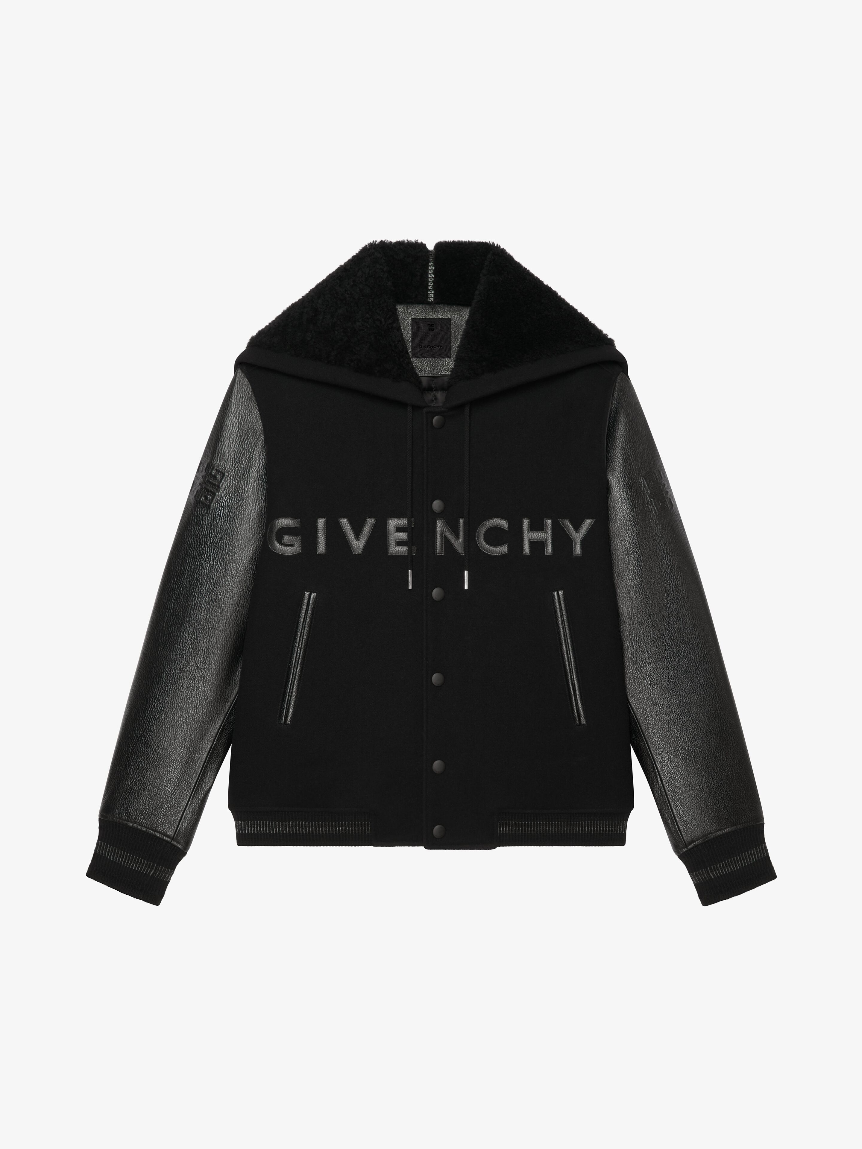 Givenchy HOODED VARSITY JACKET IN WOOL, LEATHER AND SHEARLING