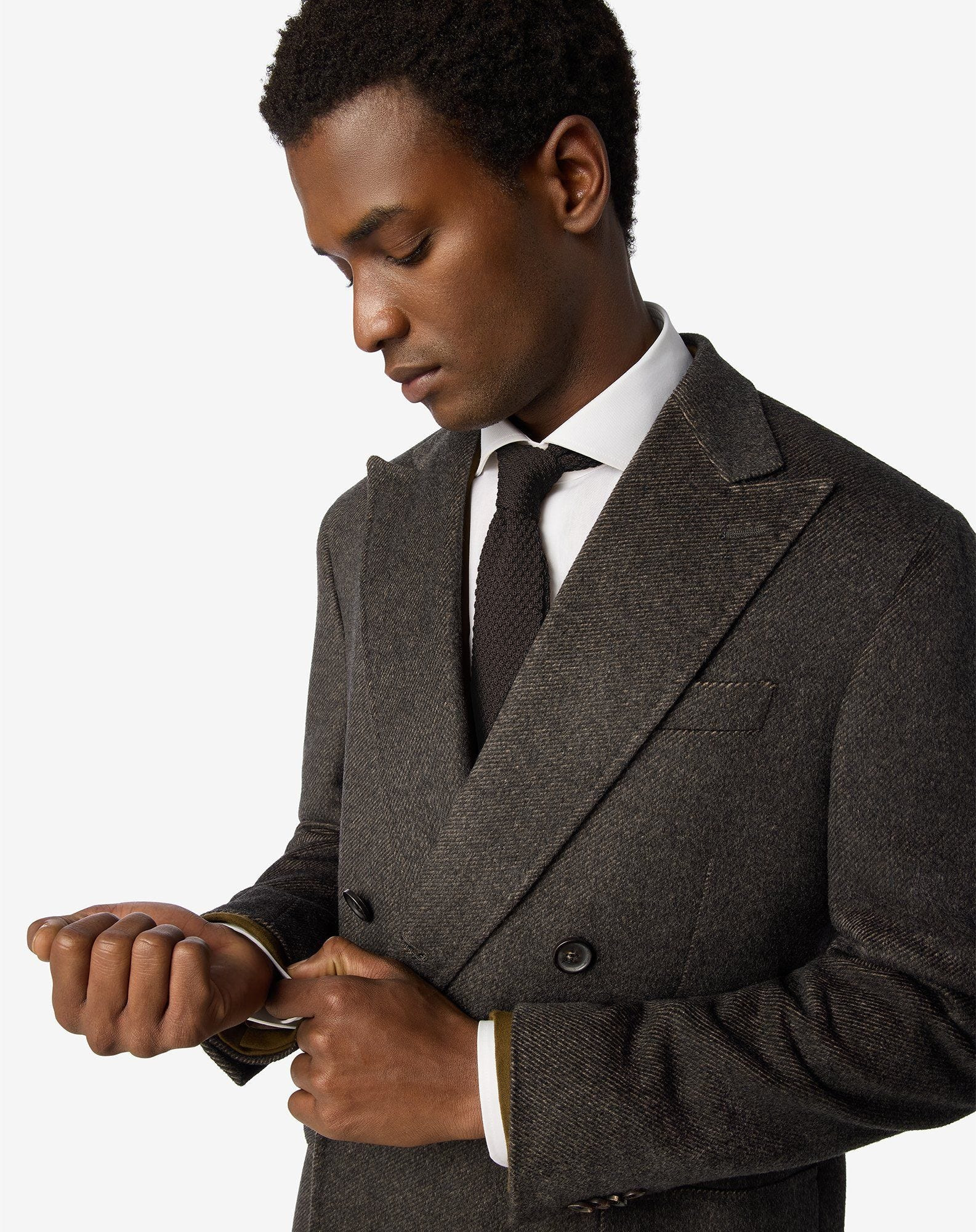 Brown Double-Breasted Coat in Wool Beaver and Cashmere - 4