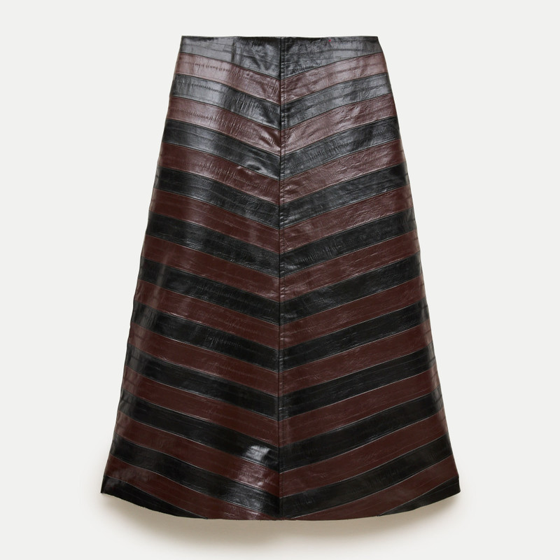 A-line skirt in striped eel-embossed faux leather 1