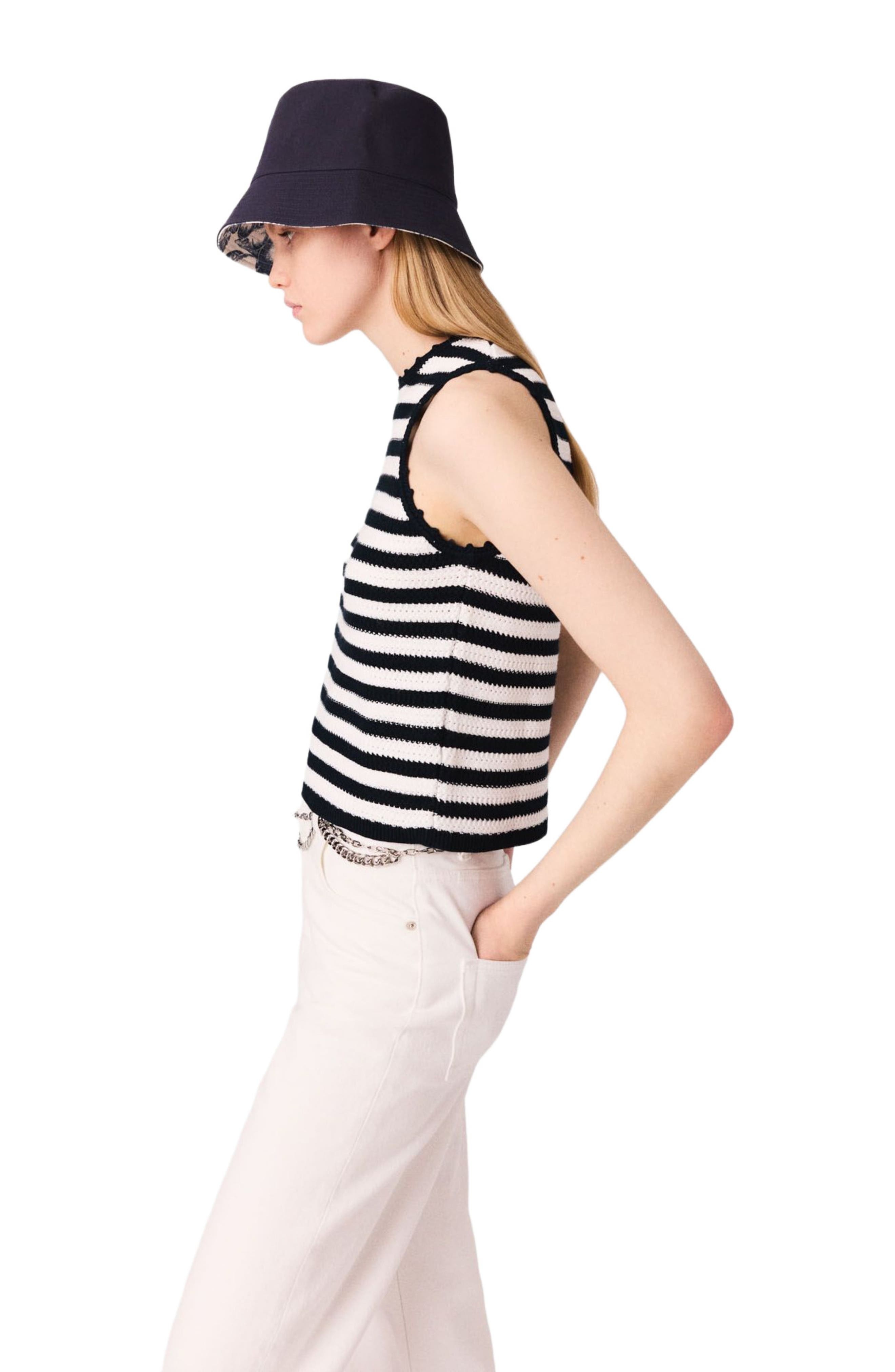 maje Crochet-knit top in White/navy at Nordstrom - 2