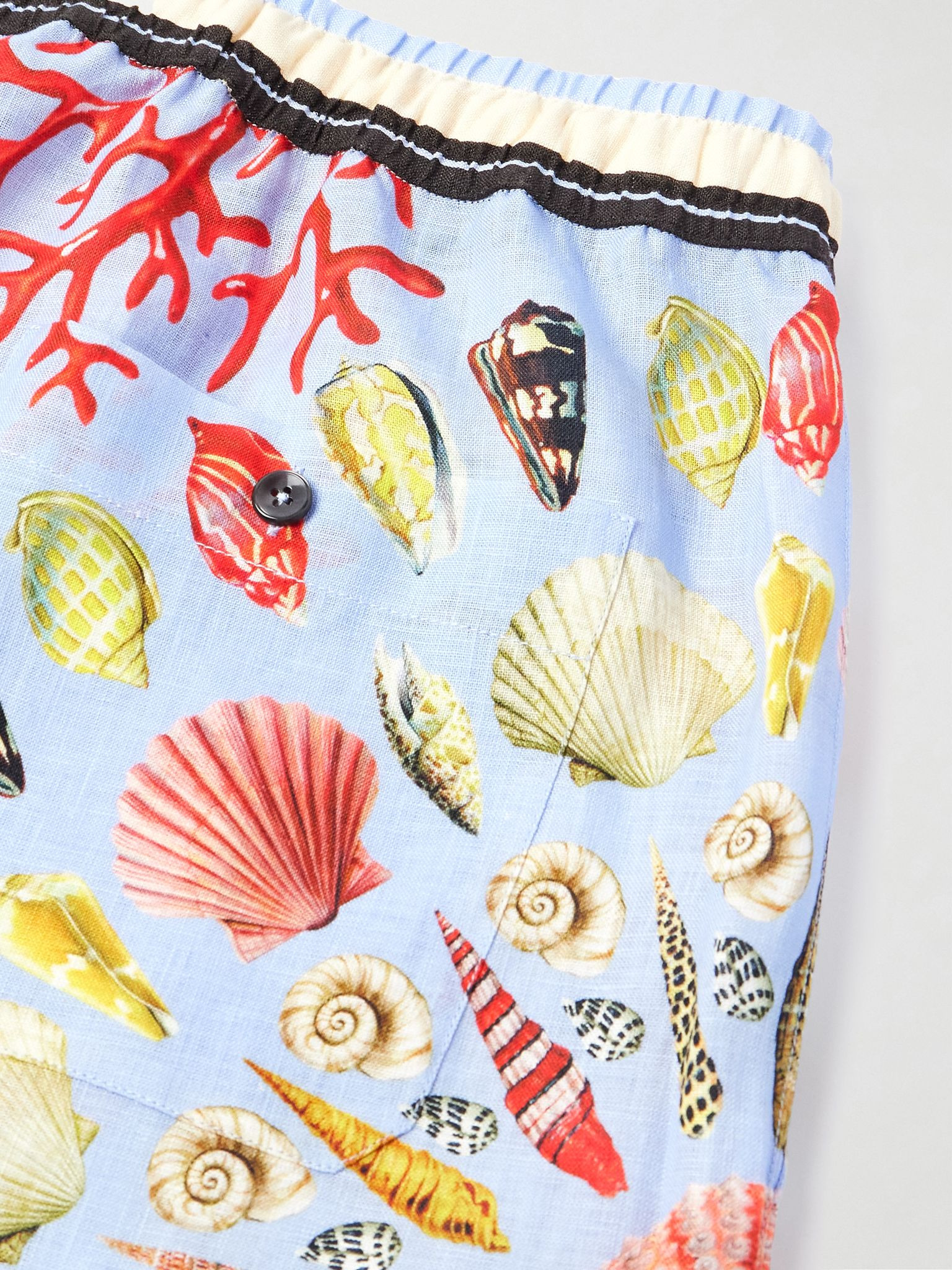 Printed Linen Straight-Leg Shorts Blue - 5