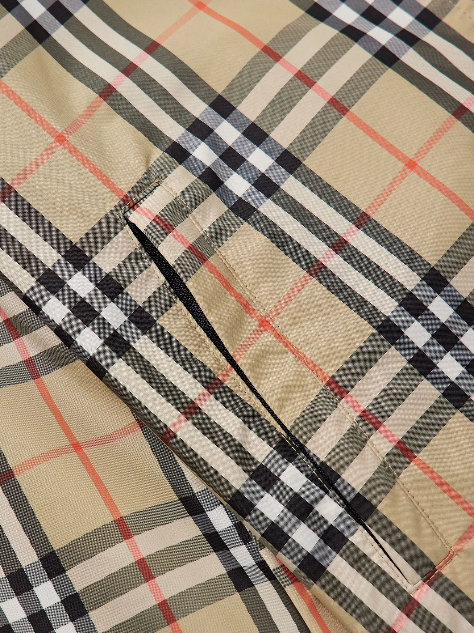 Reversible Checked Shell Hooded Jacket Sand - 4