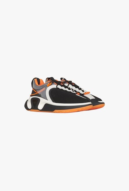 White, black and orange gummy leather and mesh B-Runner sneakers - 2