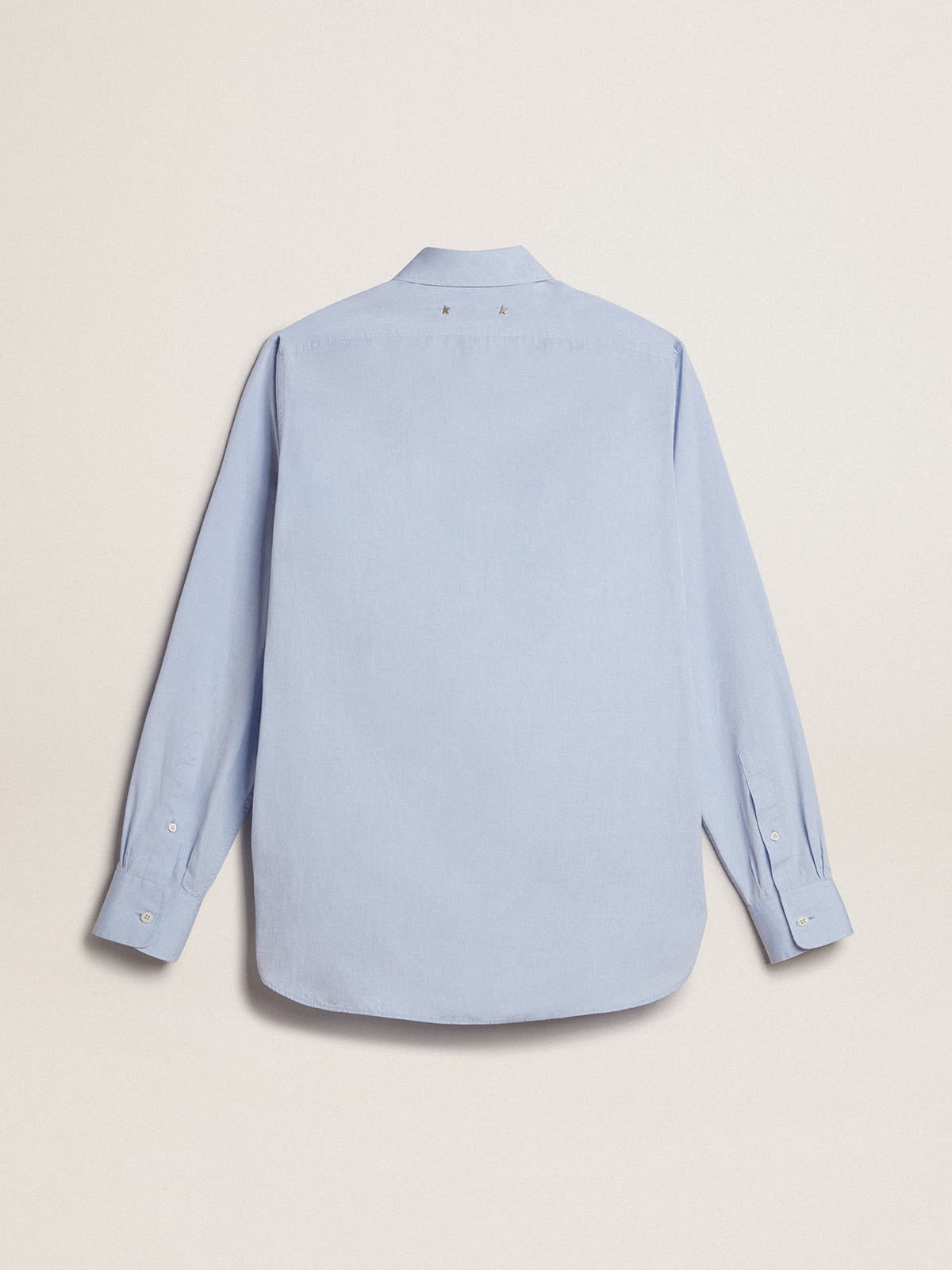 Baby-blue cotton shirt with embroidered pocket - 5