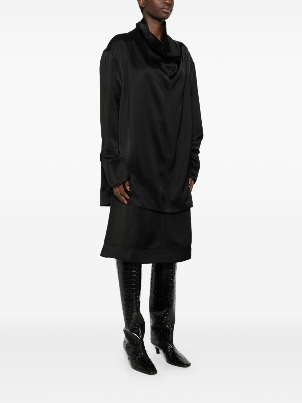 funnel-neck satin blouse - 3