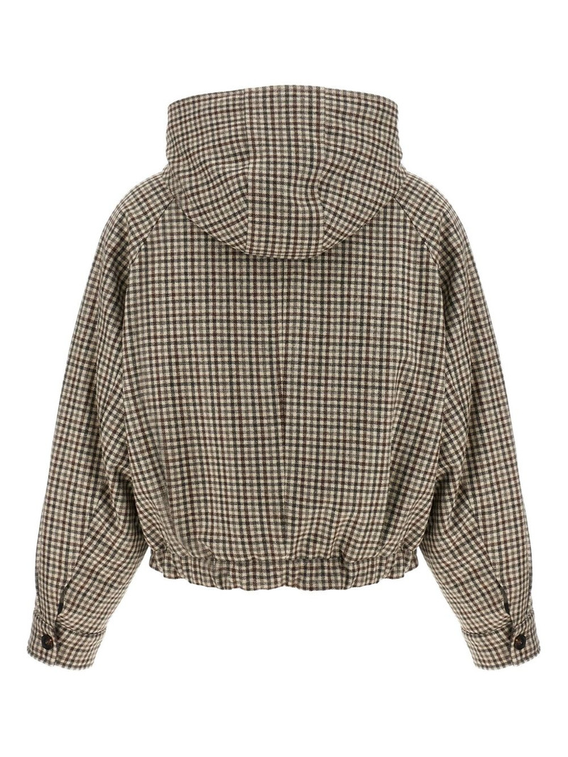 Brunello Cucinelli Shiny Zipper Pull check-print jacket outlook