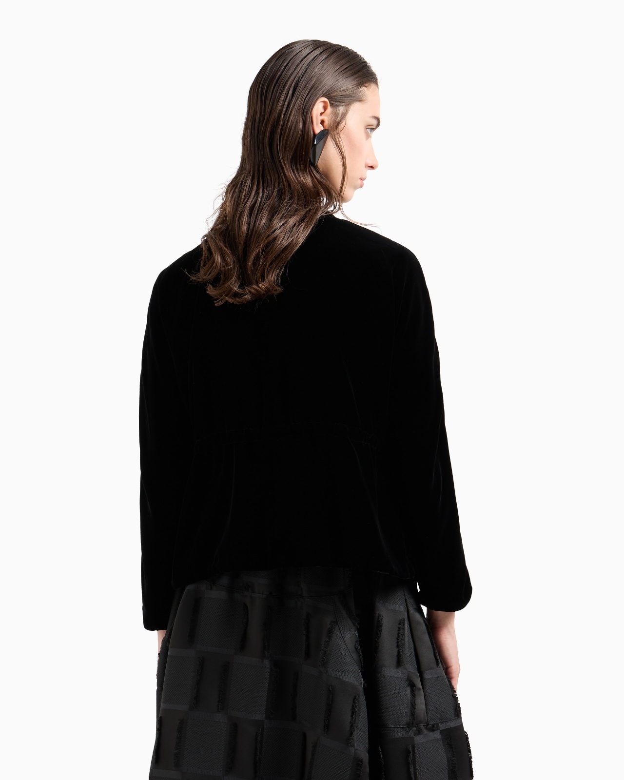 DOUBLE-BREASTED JACKET IN LIQUID VELVET WITH SATIN PIPING - 3