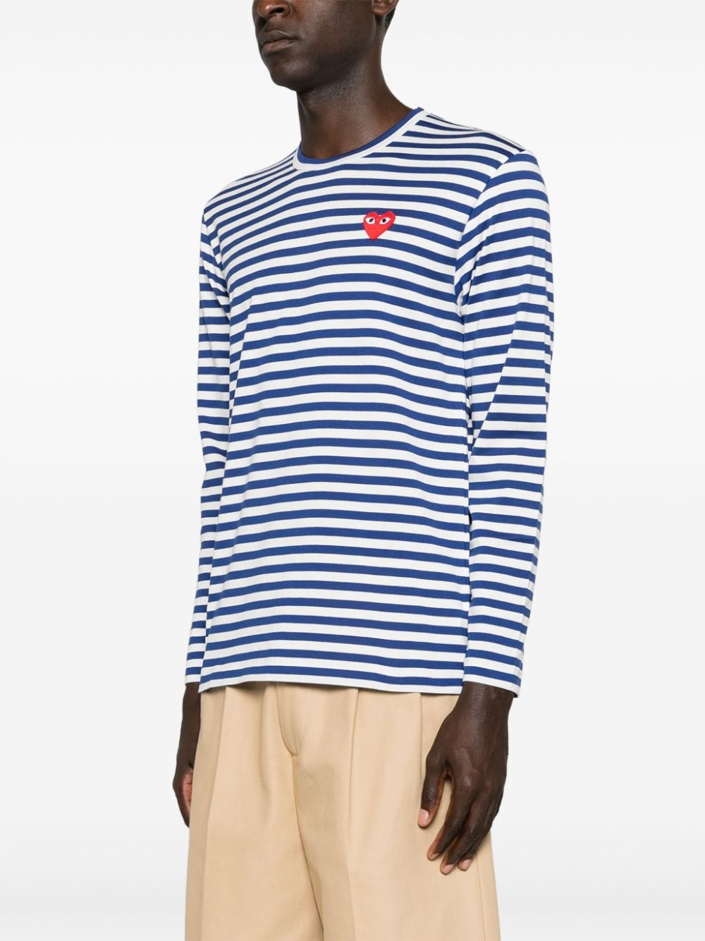 heart-patch striped cotton T-shirt - 4