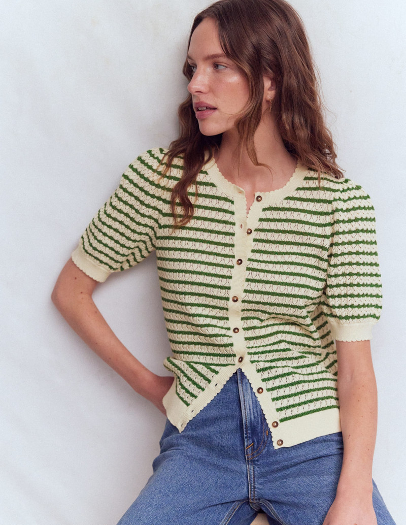Dot Pointelle Cardigan-Green Stripe 1