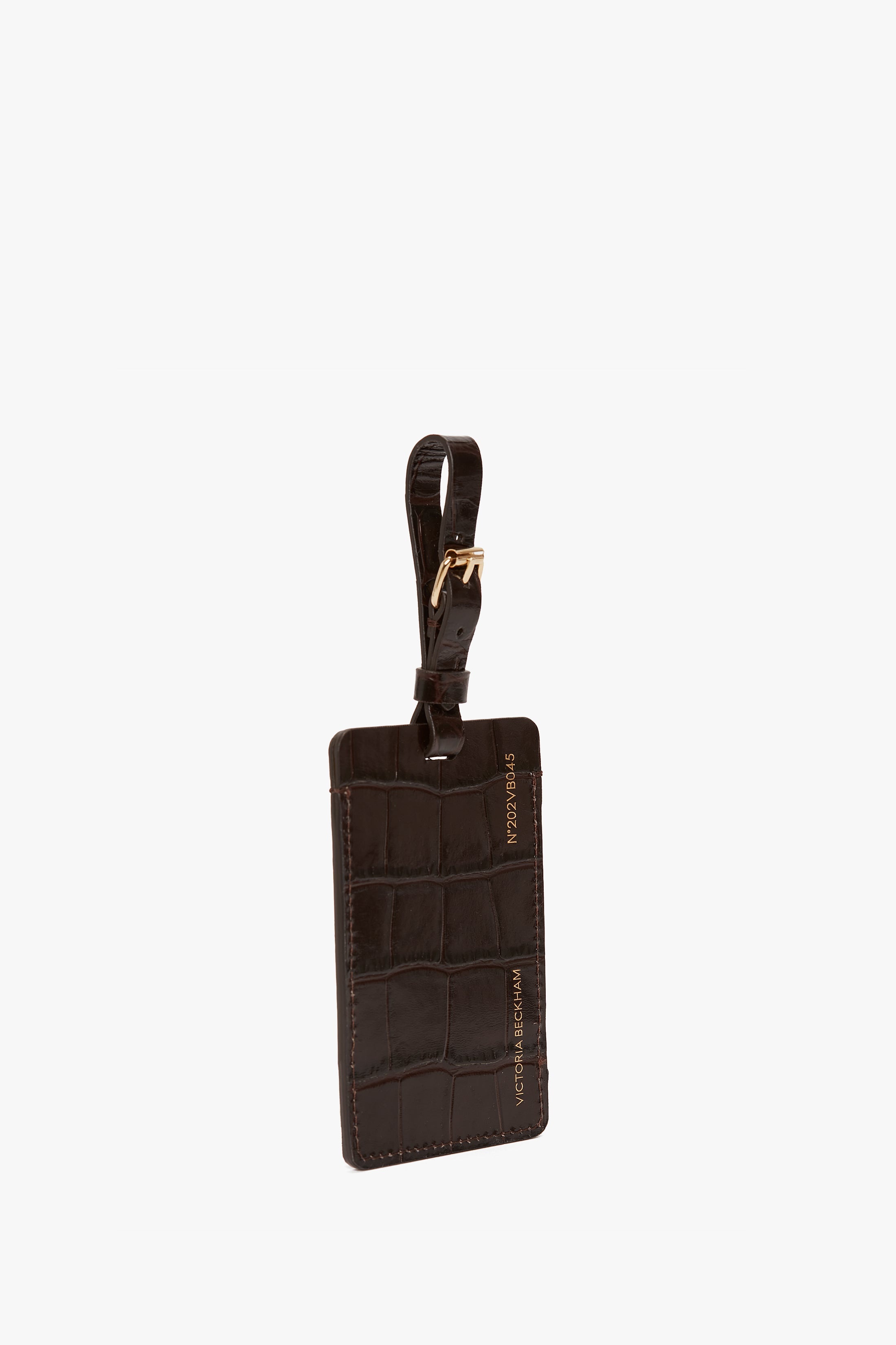 Luggage Tag In Espresso Croc Embossed Leather - 6