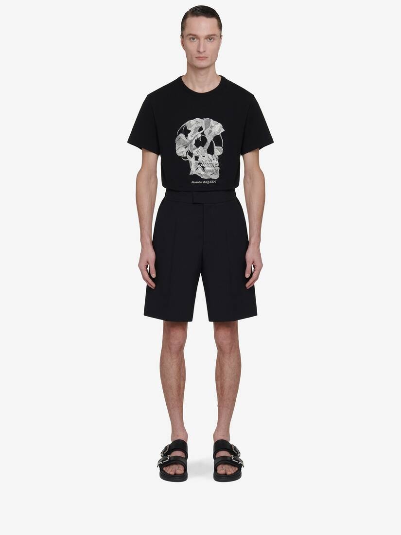 Men's Pressed Flower Skull T-shirt in Black - 3