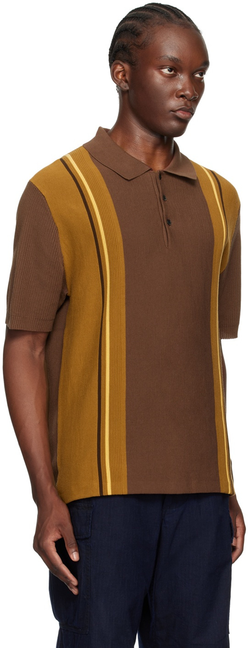 BEAMS PLUS Brown Stripe Polo outlook
