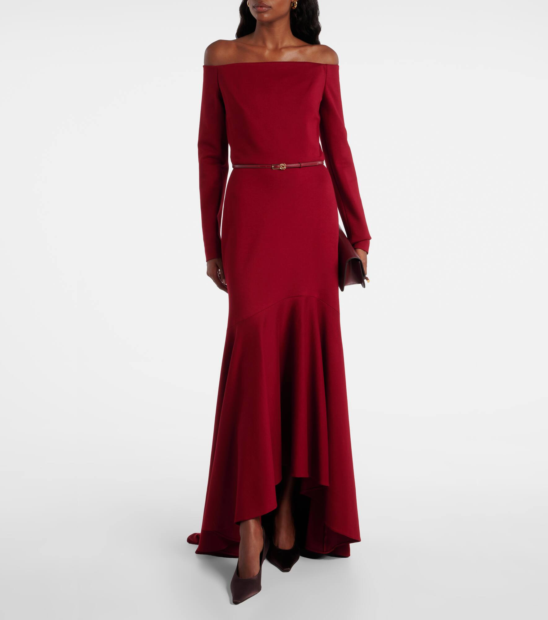Belted off-shoulder jersey gown - 2