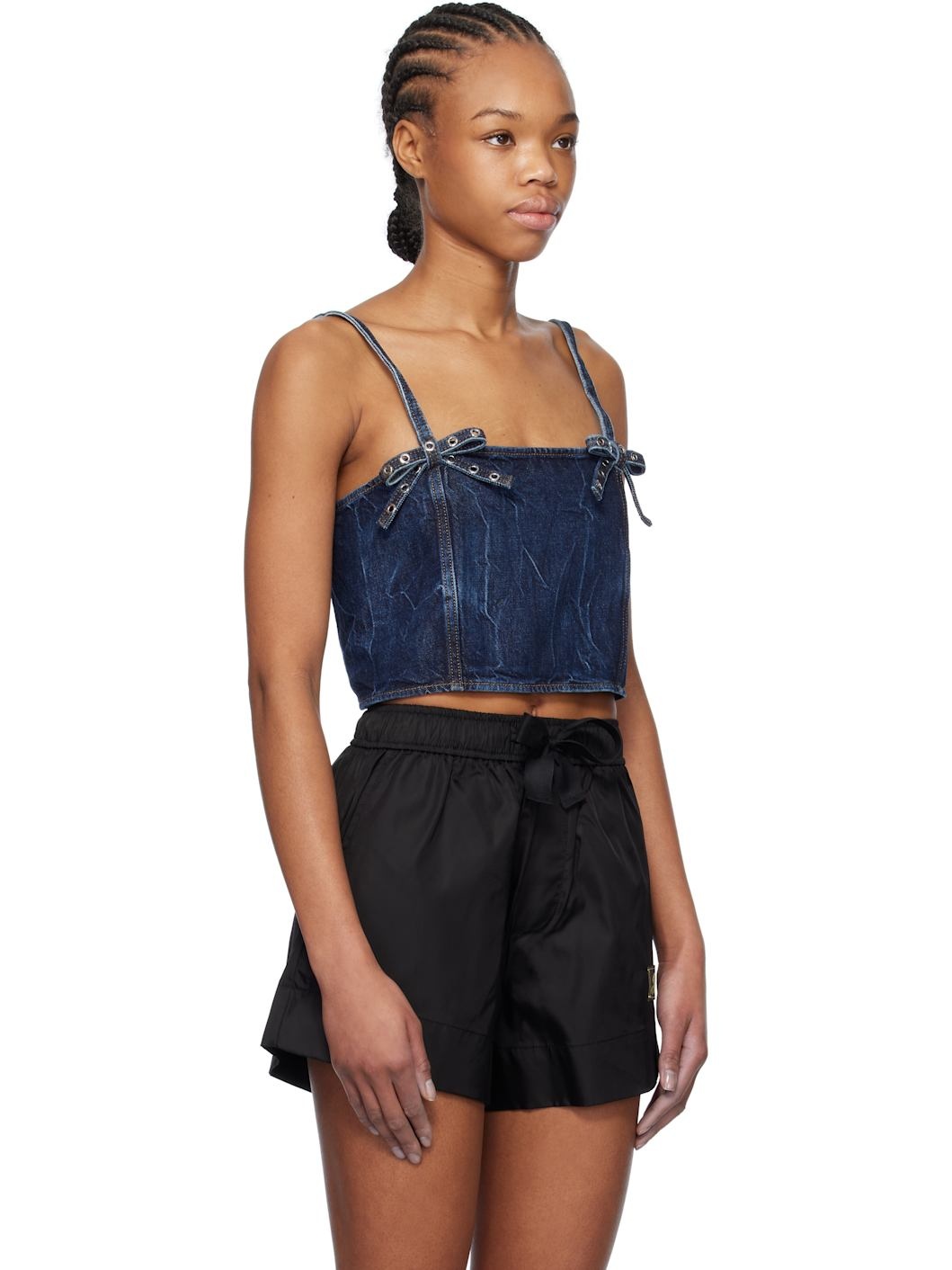 Blue Crinkled Future Denim Strap Top - 2