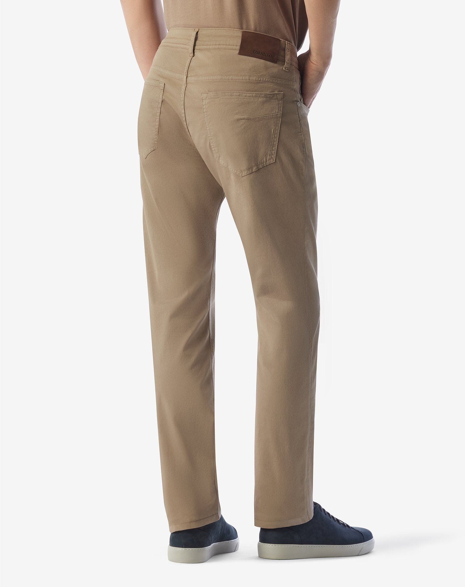 Dark beige 5-pocket stretch cotton trousers - 3