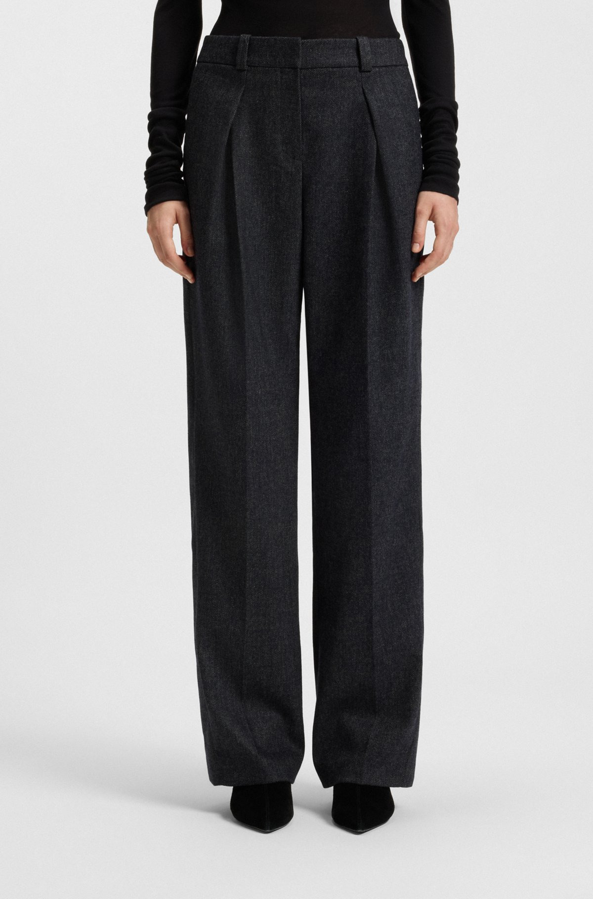 STRAIGHT-LEG TROUSERS IN MELANGE STRETCH FLANNEL - 2