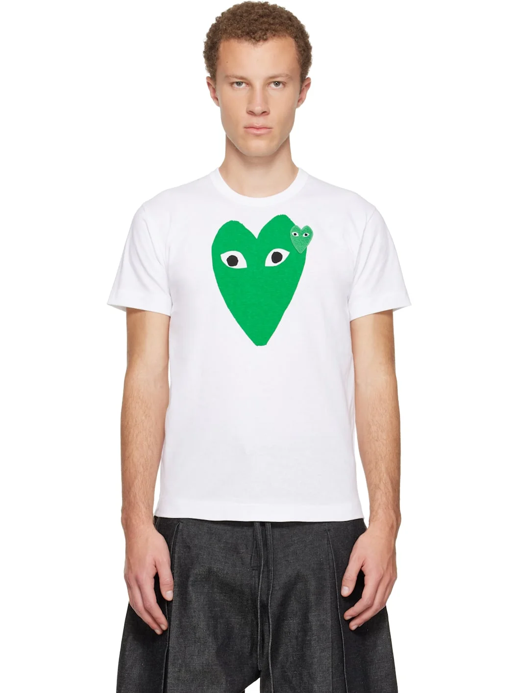 White Large Green Heart & Emblem T-shirt - 1