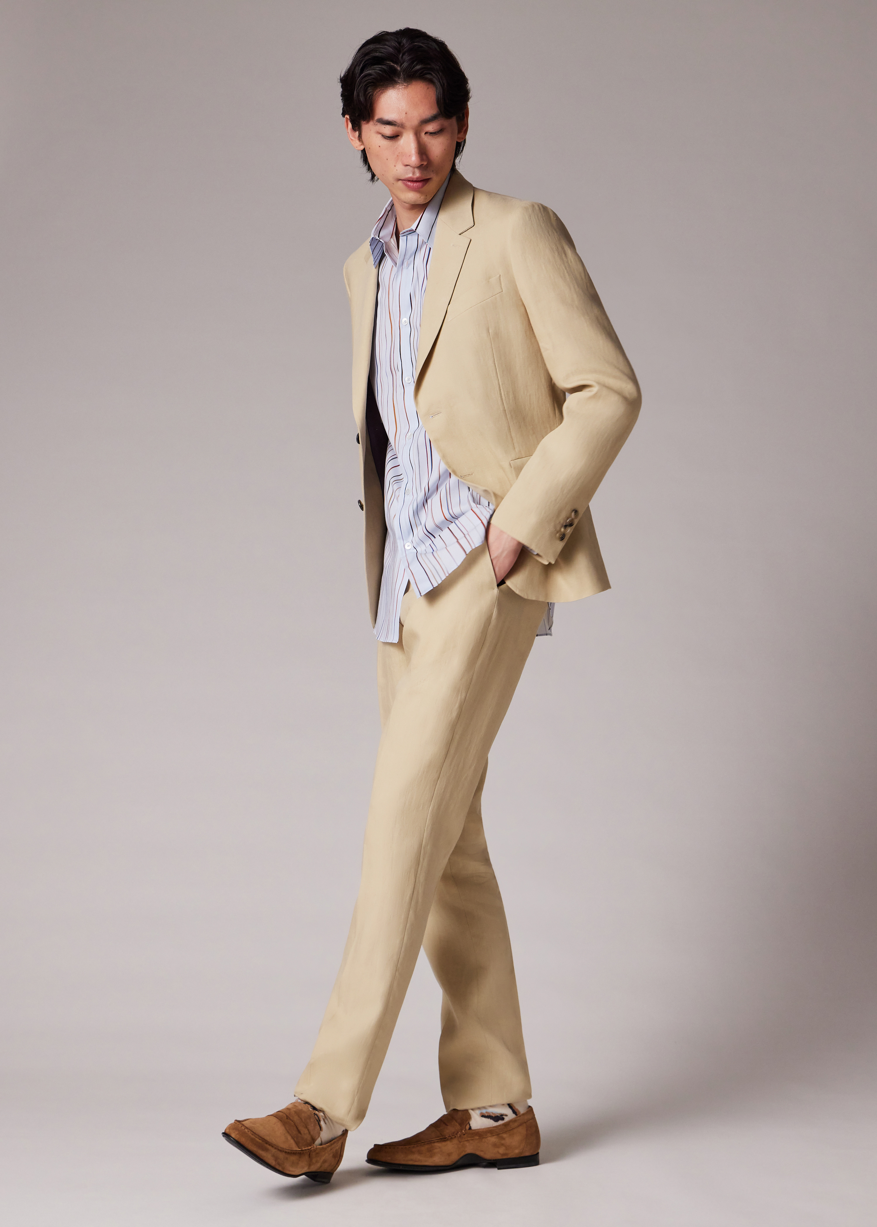 Tapered-Fit Light Tan Linen Trousers - 4