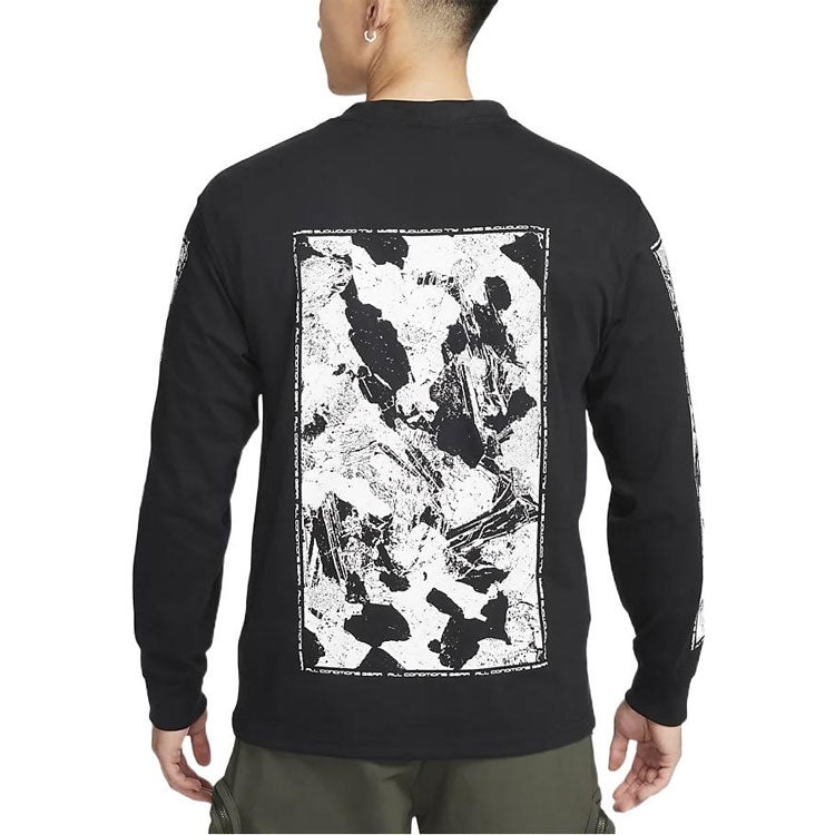 Men's Nike SS22 ACG Large Abstract Rock Pattern Printing Round Neck Pullover Black DQ4962-010 - 5