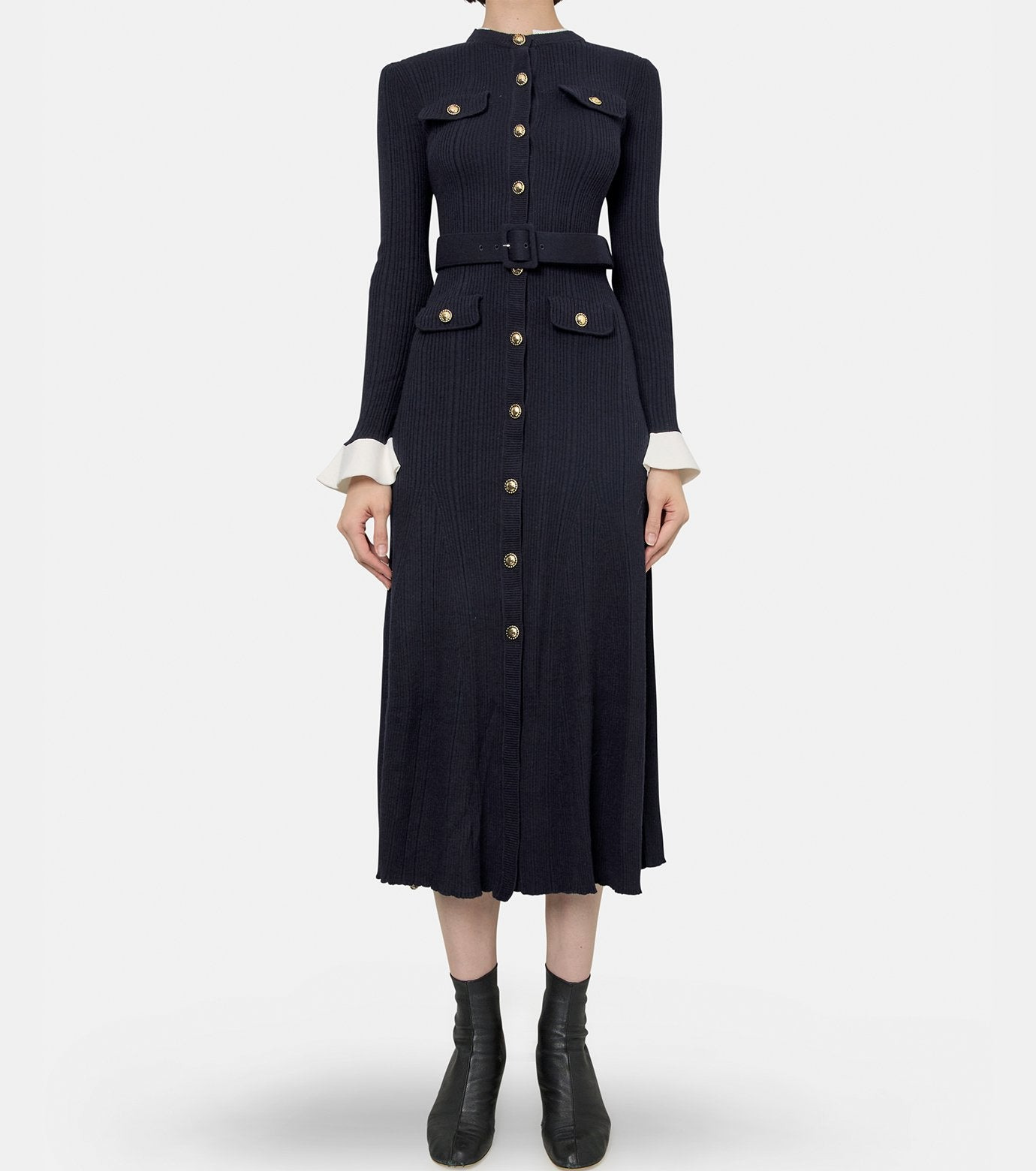 Navy Viscose Knit Midi Dress - 2