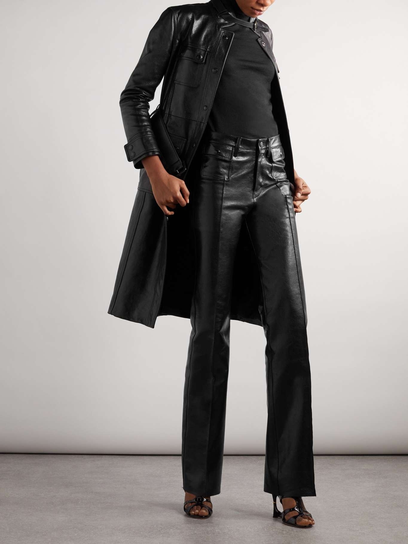 Paneled leather straight-leg pants - 2