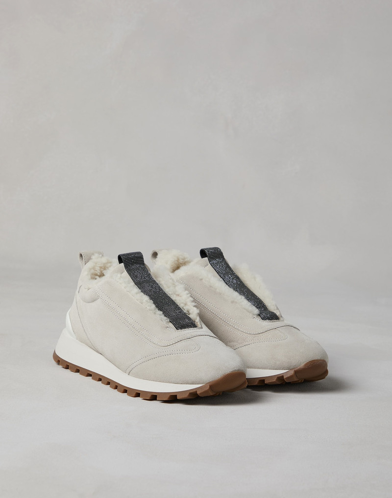Suede runners with shearling lining and precious detail 1