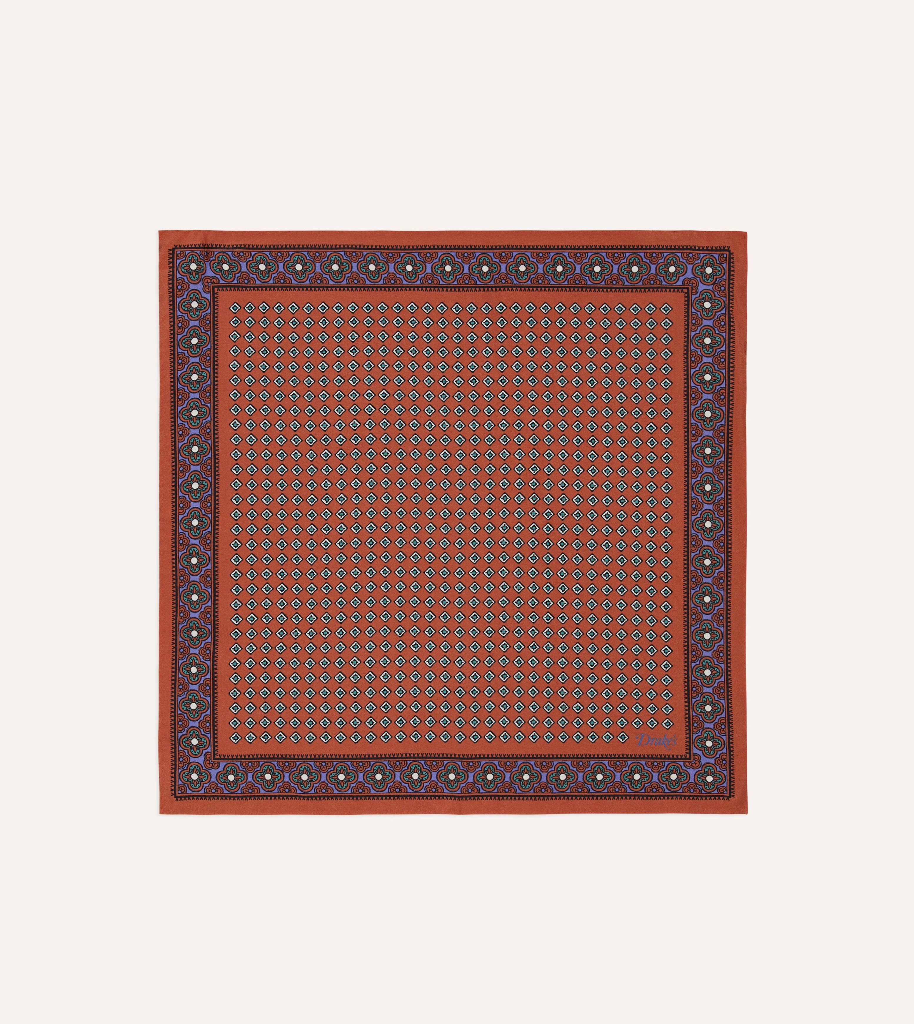 Rust Vintage Tile Print Silk Pocket Square - 1