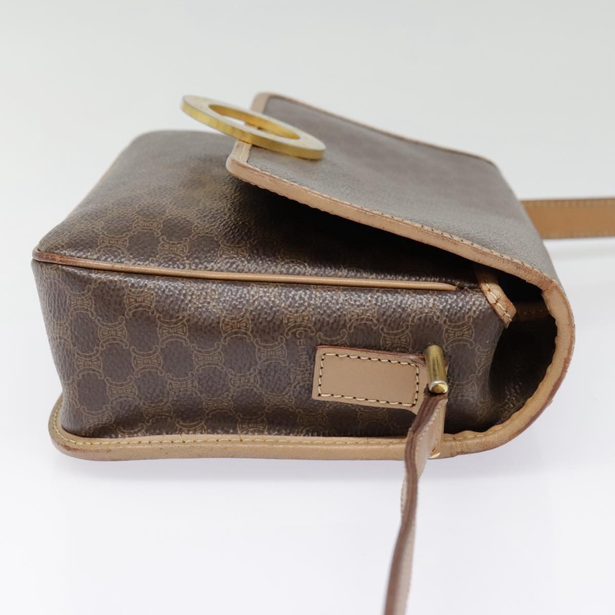 CELINE Macadam Canvas Circle Shoulder Bag Pvc Leather Brown Gold - 4