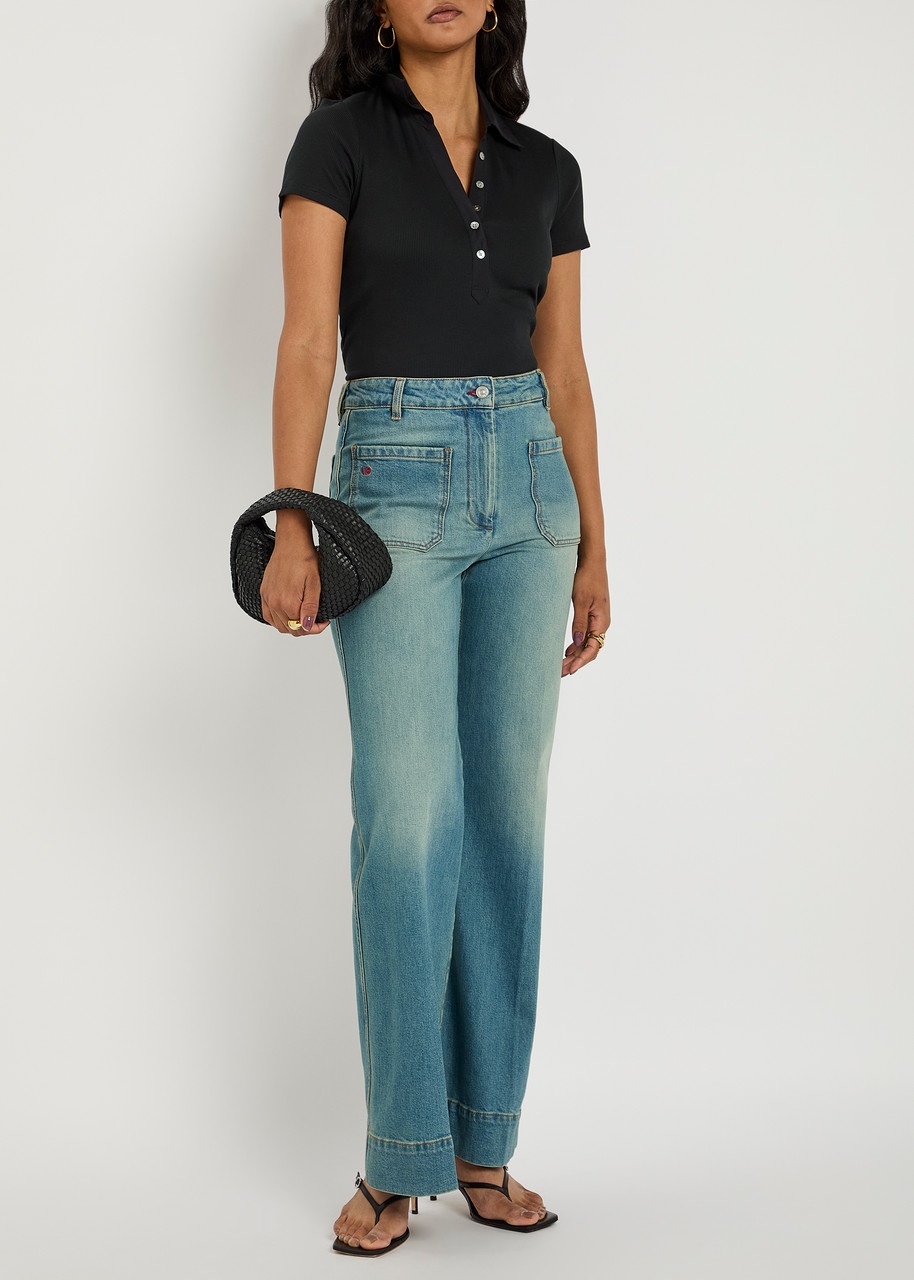 Veronica Beard Kearney Ribbed Stretch-cotton Polo Shirt - 4
