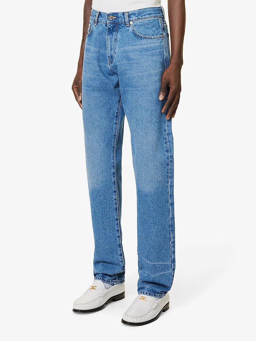 Faded-wash belt-loop straight-leg mid-rise jeans - 3