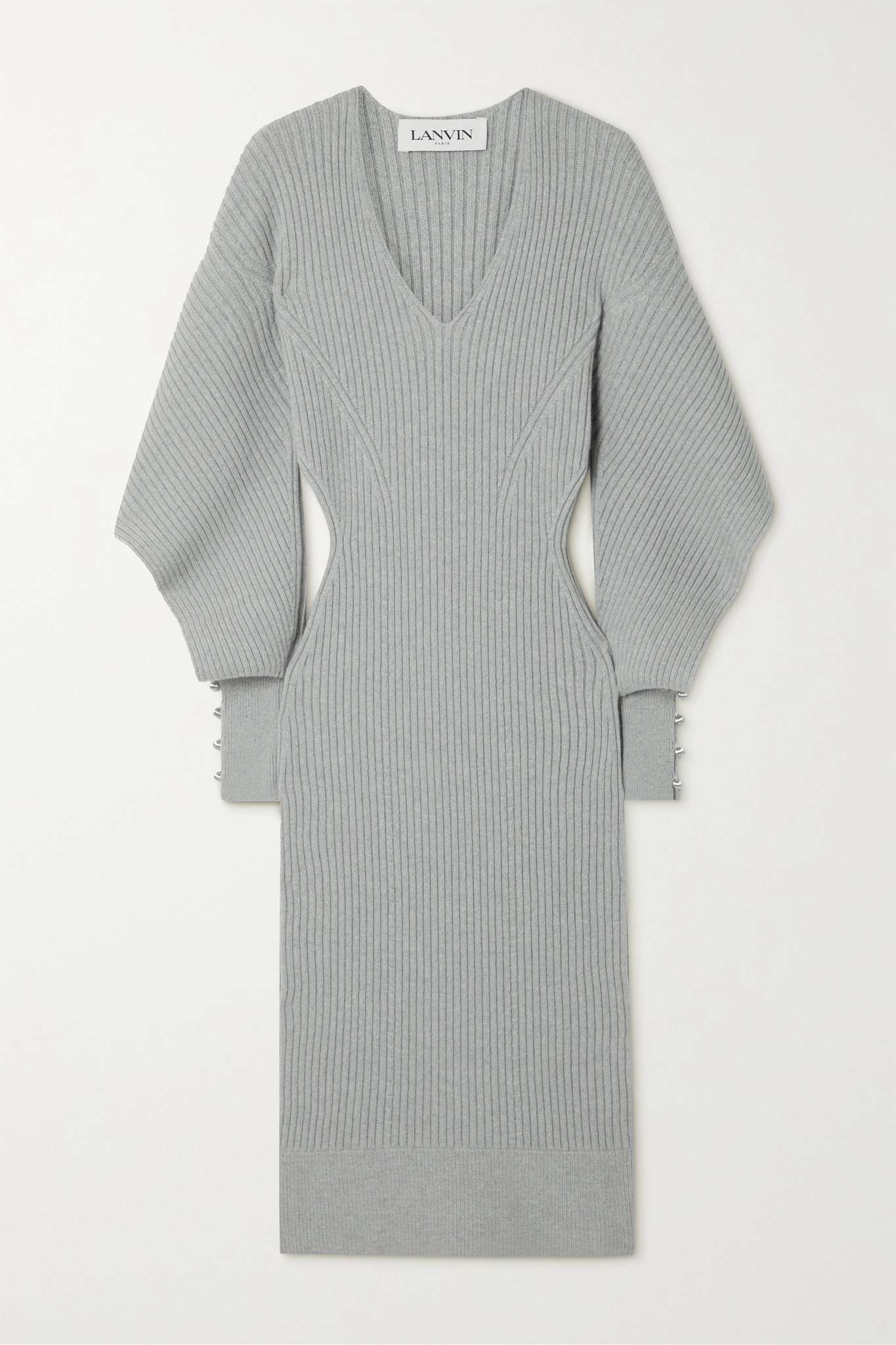 Cutout embellished ribbed wool and cashmere-blend midi dress - 1