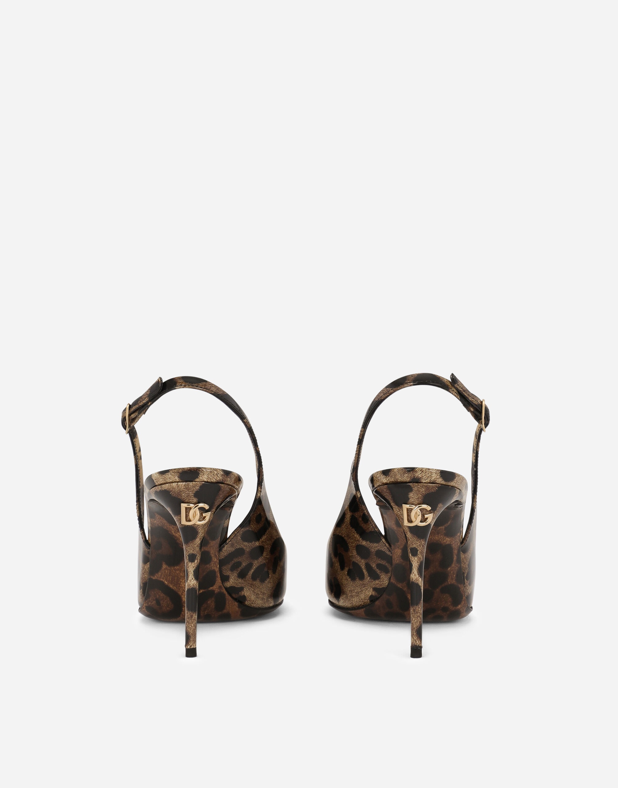 KIM DOLCE&GABBANA Polished calfskin slingbacks with leopard print - 2