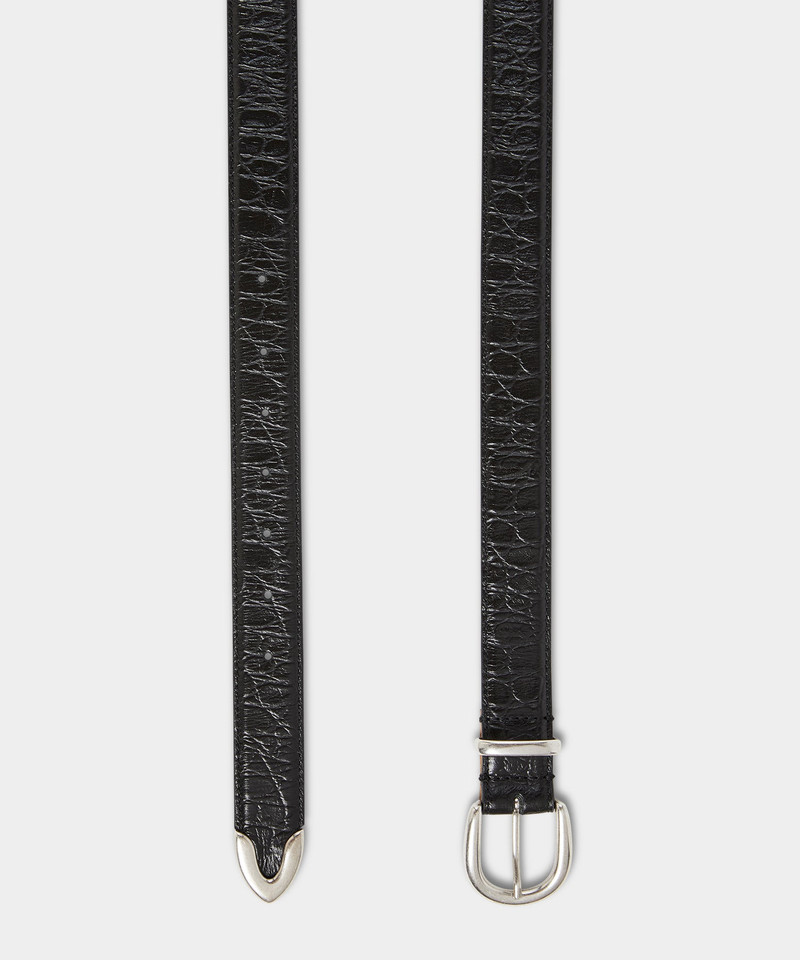 TODD SNYDER Italian Crocodile Embossed Leather Belt outlook