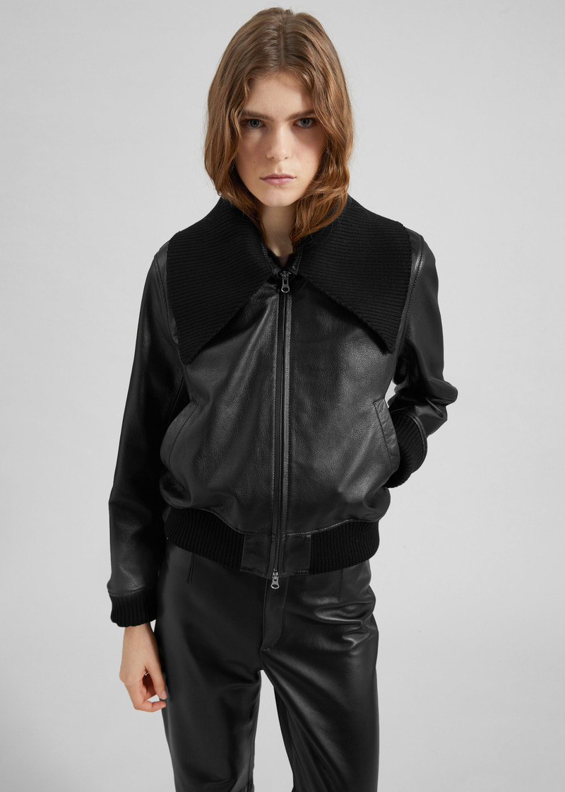 Vidsel Leather Bomber Jacket - Black 6