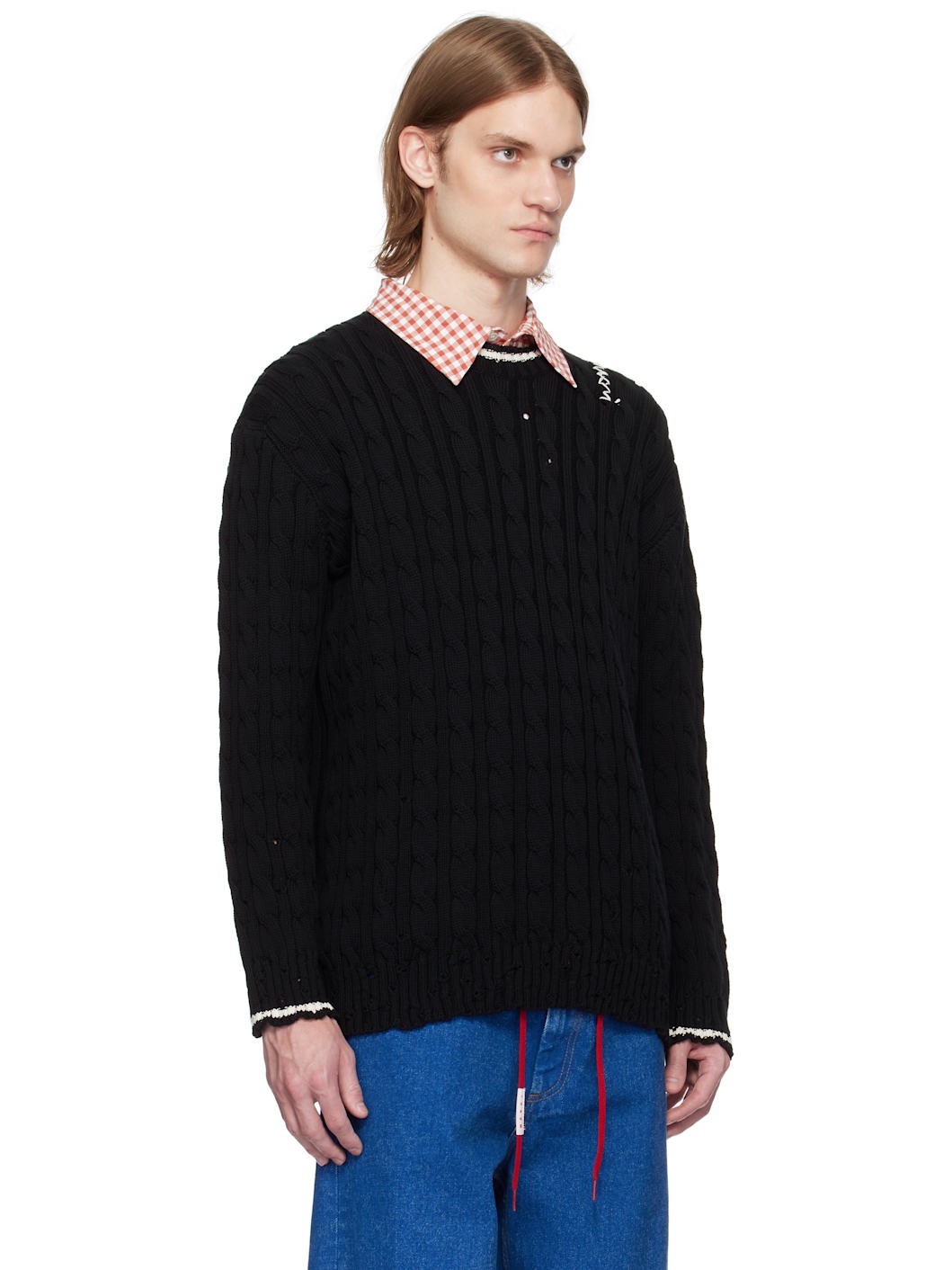 Black Dishevelled Cable Sweater - 2