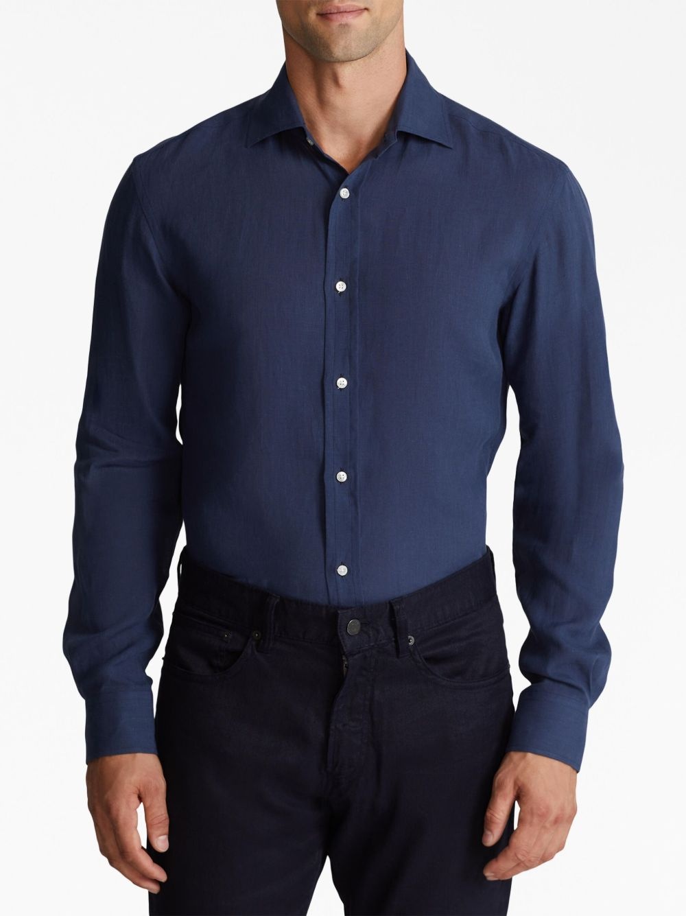 classic-collar linen shirt - 3