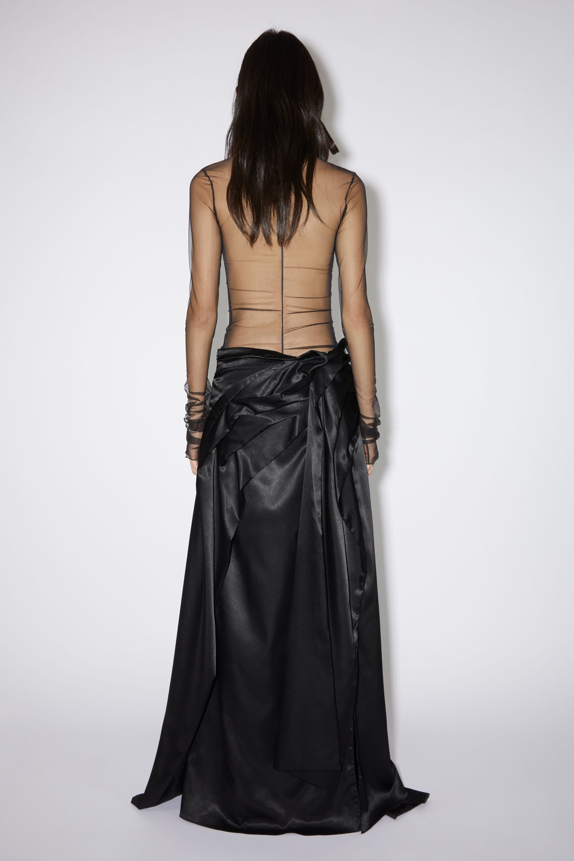 Satin bow skirt - Black - 3