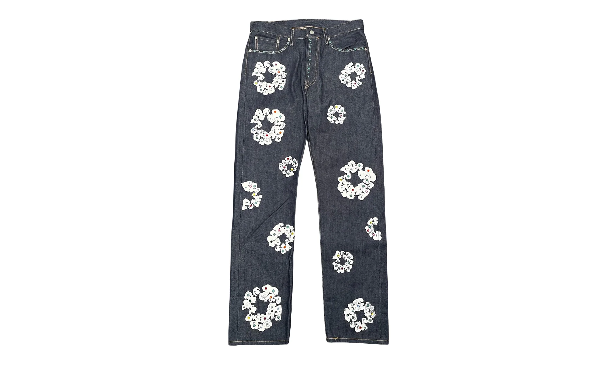 Levi's 501 Rhinestone Cotton Wreath Logo Jeans "Selvedge - Indigo / White" DT295 - 1