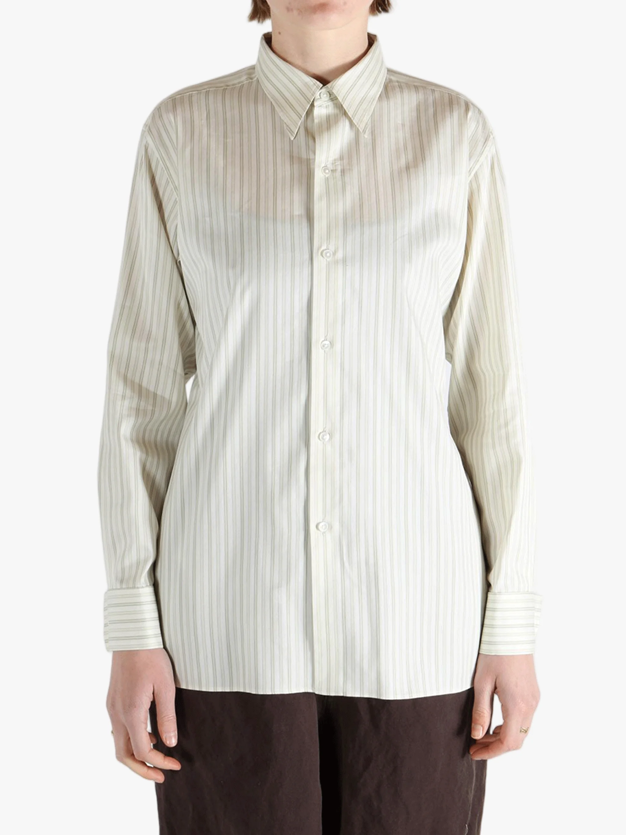 AURALEE - Women Cotton Silk Stripe Double-Cuff Shirt - 1