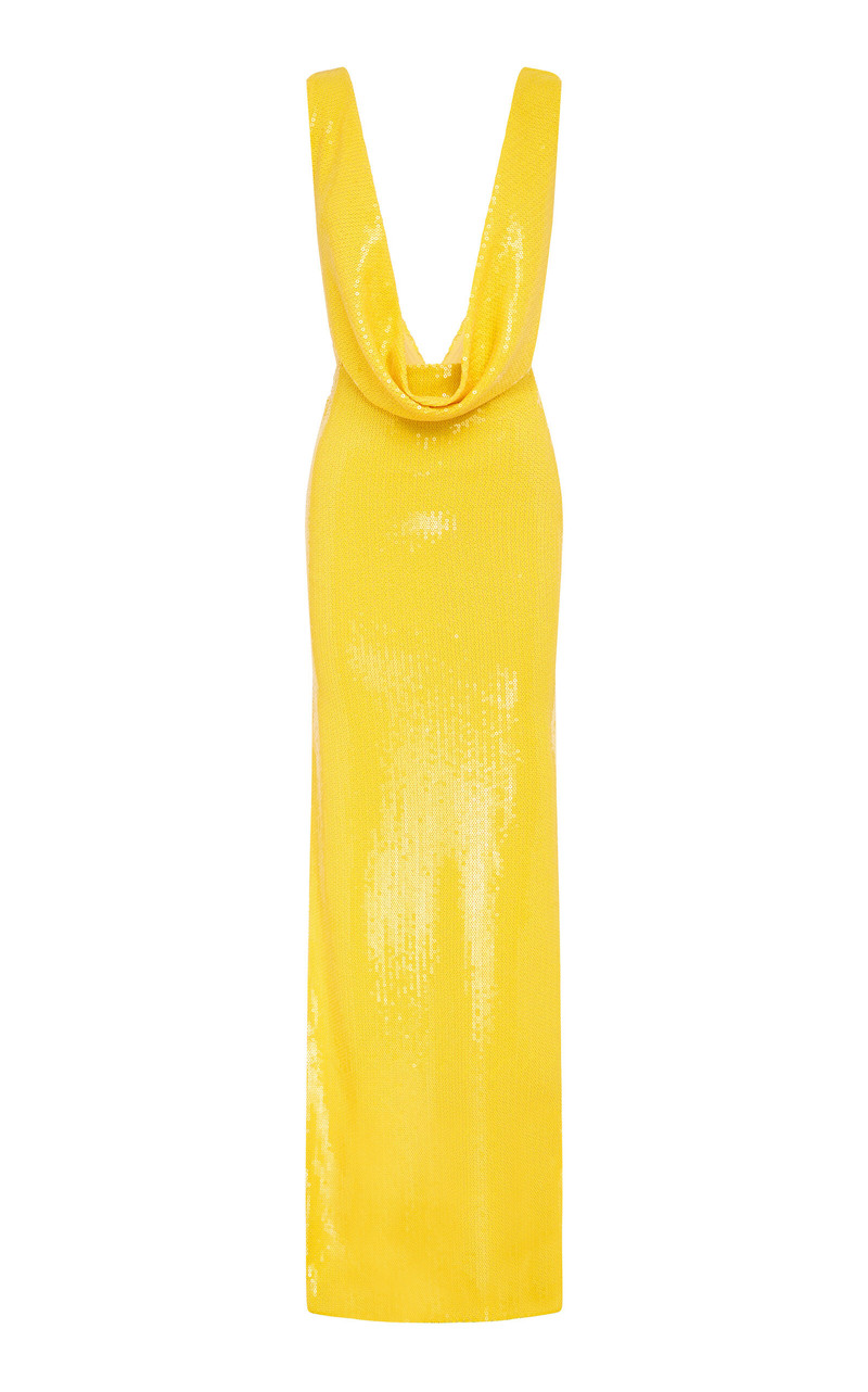 Sequined Mesh Maxi Dress yellow 1