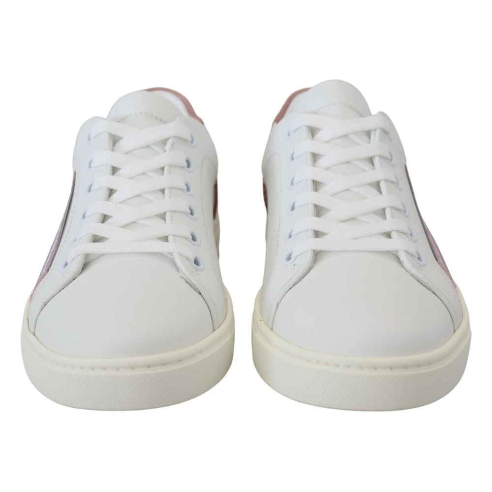 WHITE-PINK LEATHER LOW-TOP SNEAKERS - 4