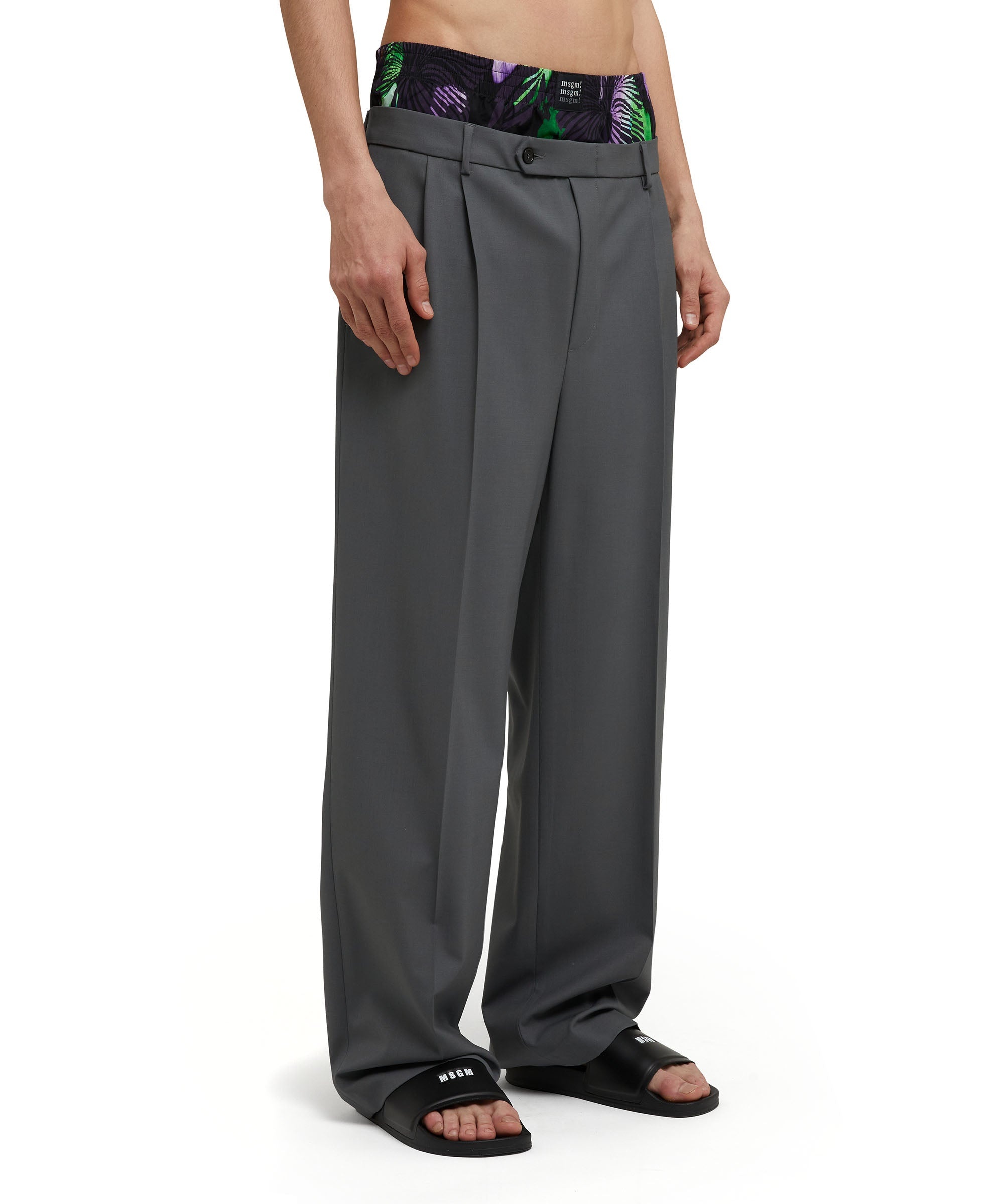 Lightweight wool tailored pants with "hibiscus" boxers incorporated - 4