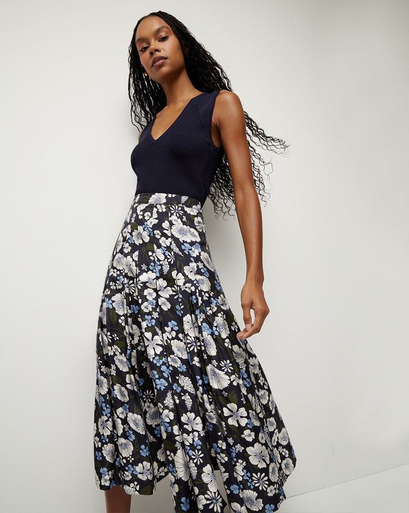 VERONICA BEARD NORRIS FLORAL PLEATED MIDI SKIRT outlook