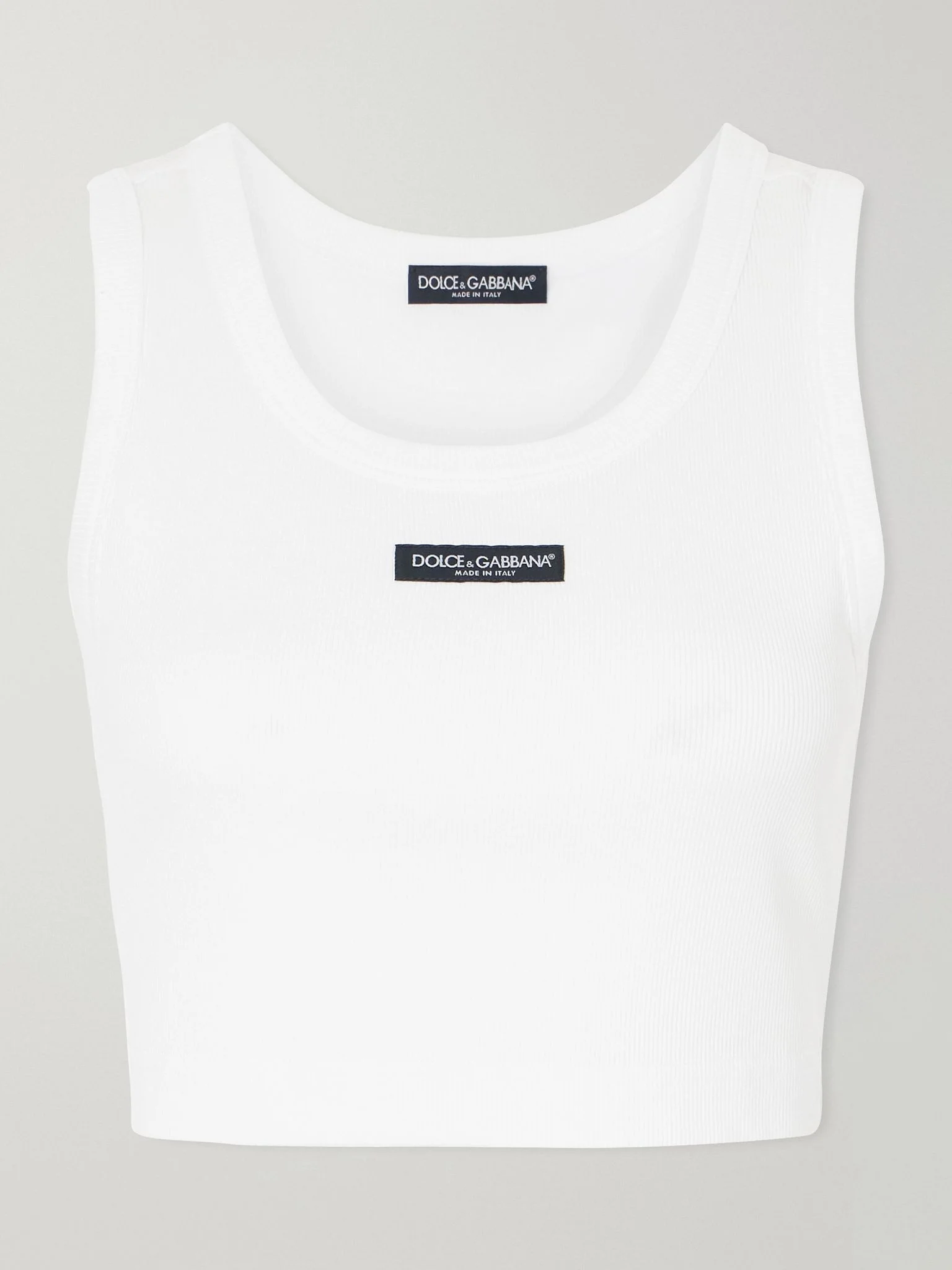 Cropped appliquéd ribbed cotton-jersey tank White - 1